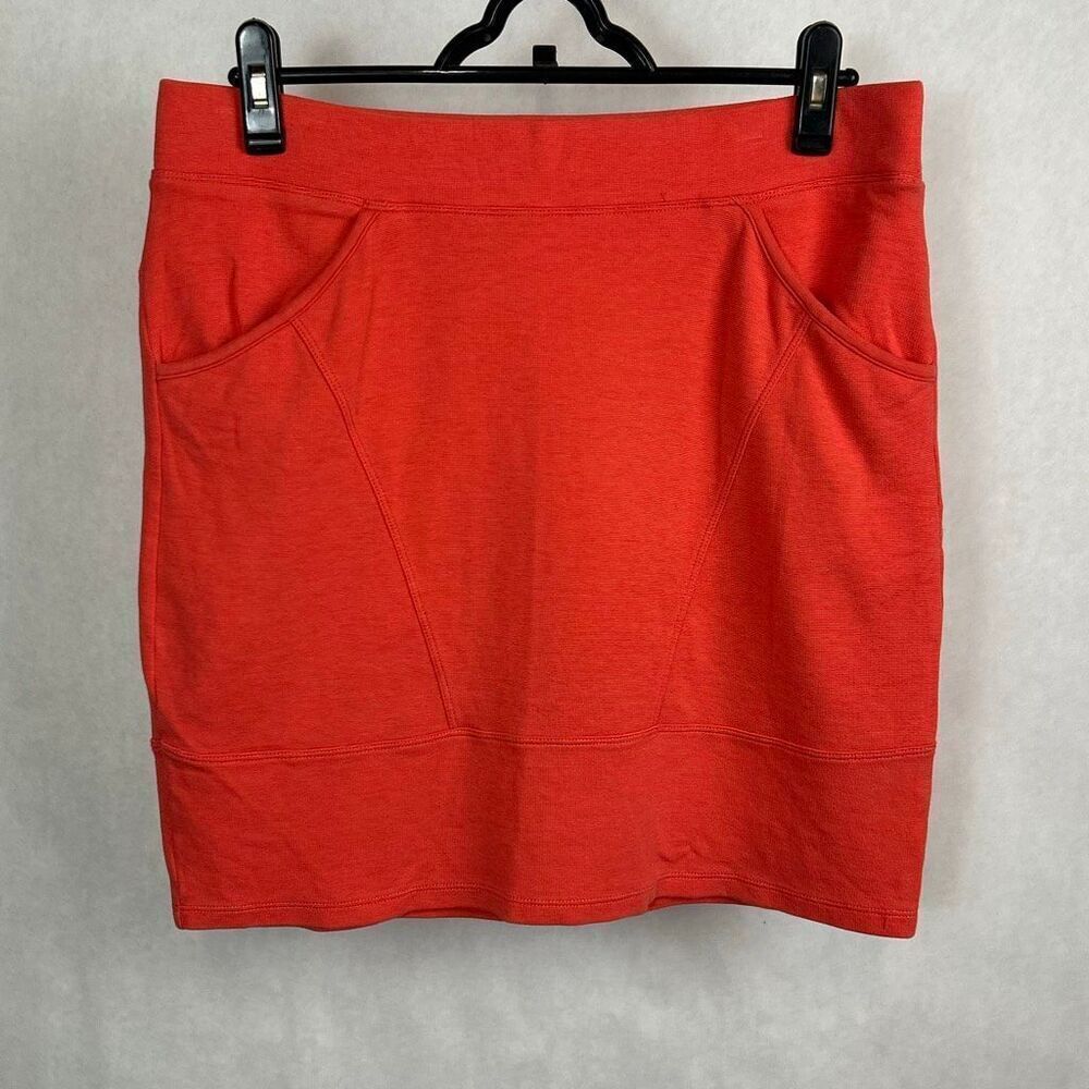 Toad & Co Casual Skirt Coral Orange Sz Large Pull On Stretch Pickets Mini Pencil
